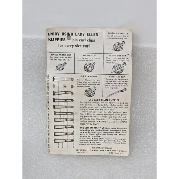 Lady Ellen Hollywood Klippies Single Prong Pin Curl Clips Vintage Pack of 9 - Picture 2 of 3